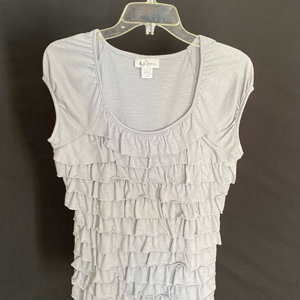 Self Esteem Gray Ruffle Blouse